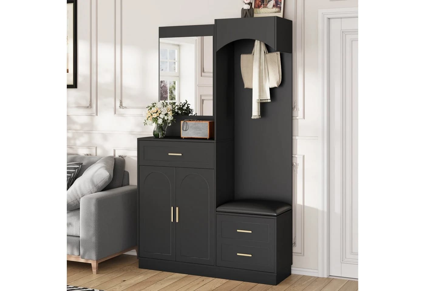 Refined Living Kompaktgarderobe mit Spiegel & Sitzbank Multifunktional - Bild 5