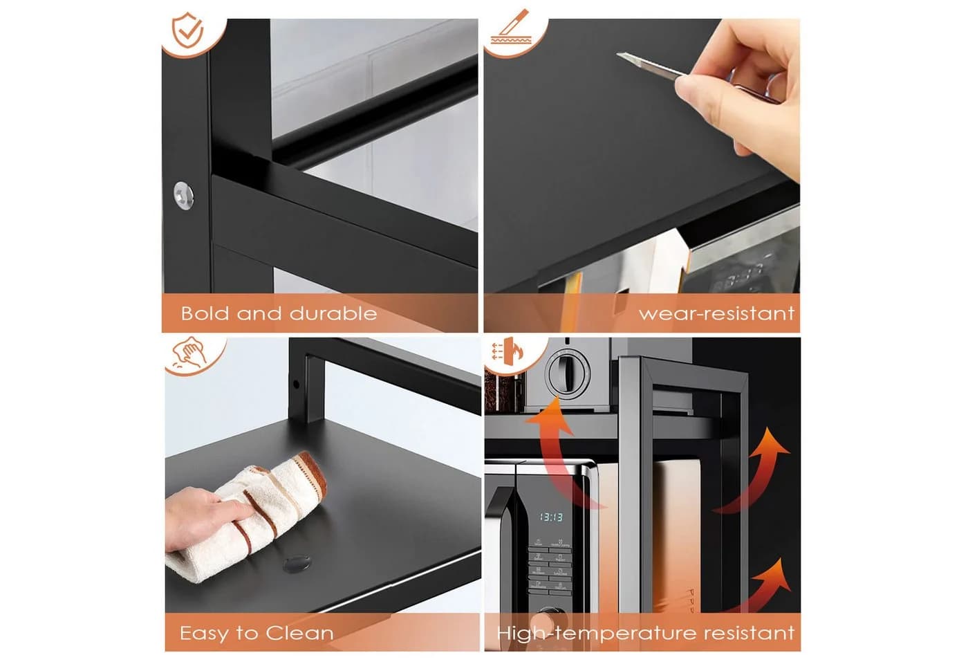 Refined Living Standregal Verstellbares Mikrowellenregal 40–60 cm, mit 6 Haken, Küchenregal Schwarz - Bild 5