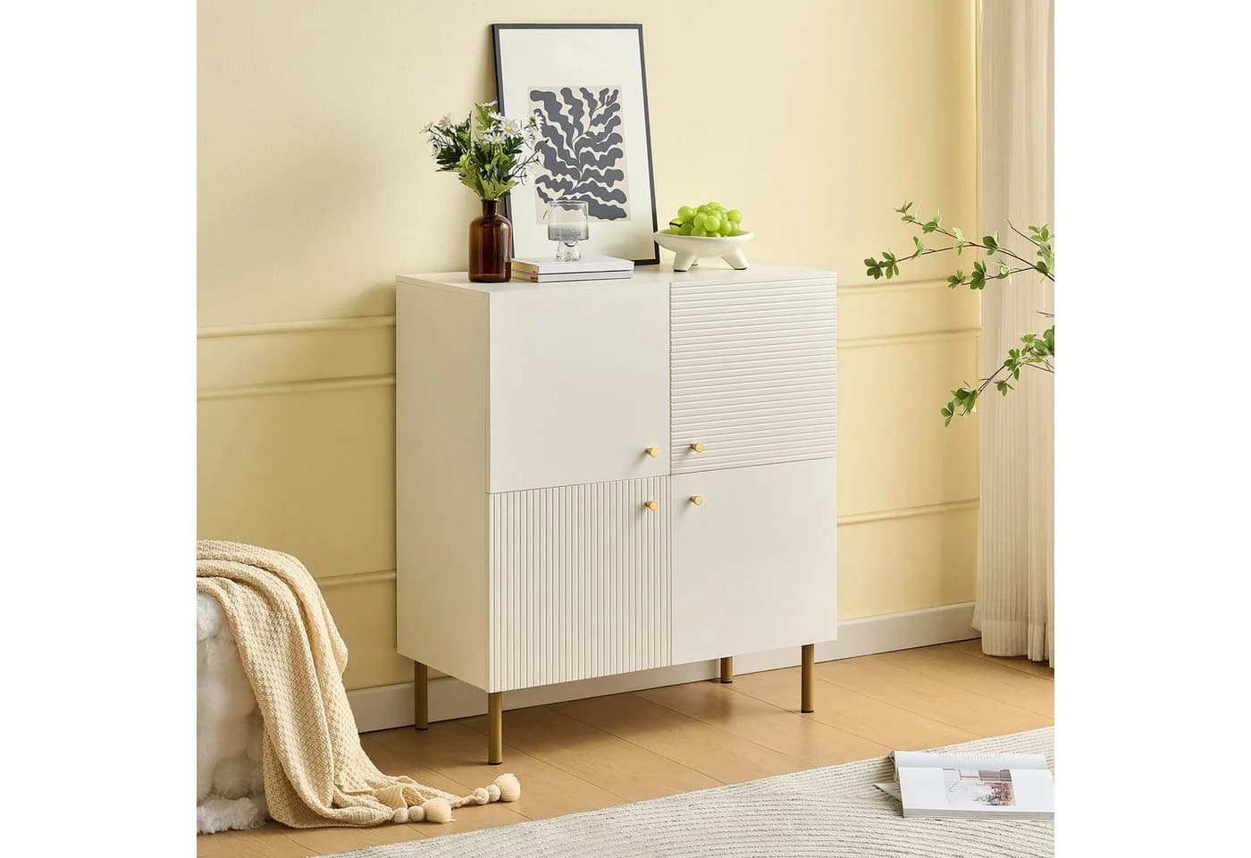 Refined Living Sideboard Weiß 4 Türen MDF Stahlbeine - Bild 4