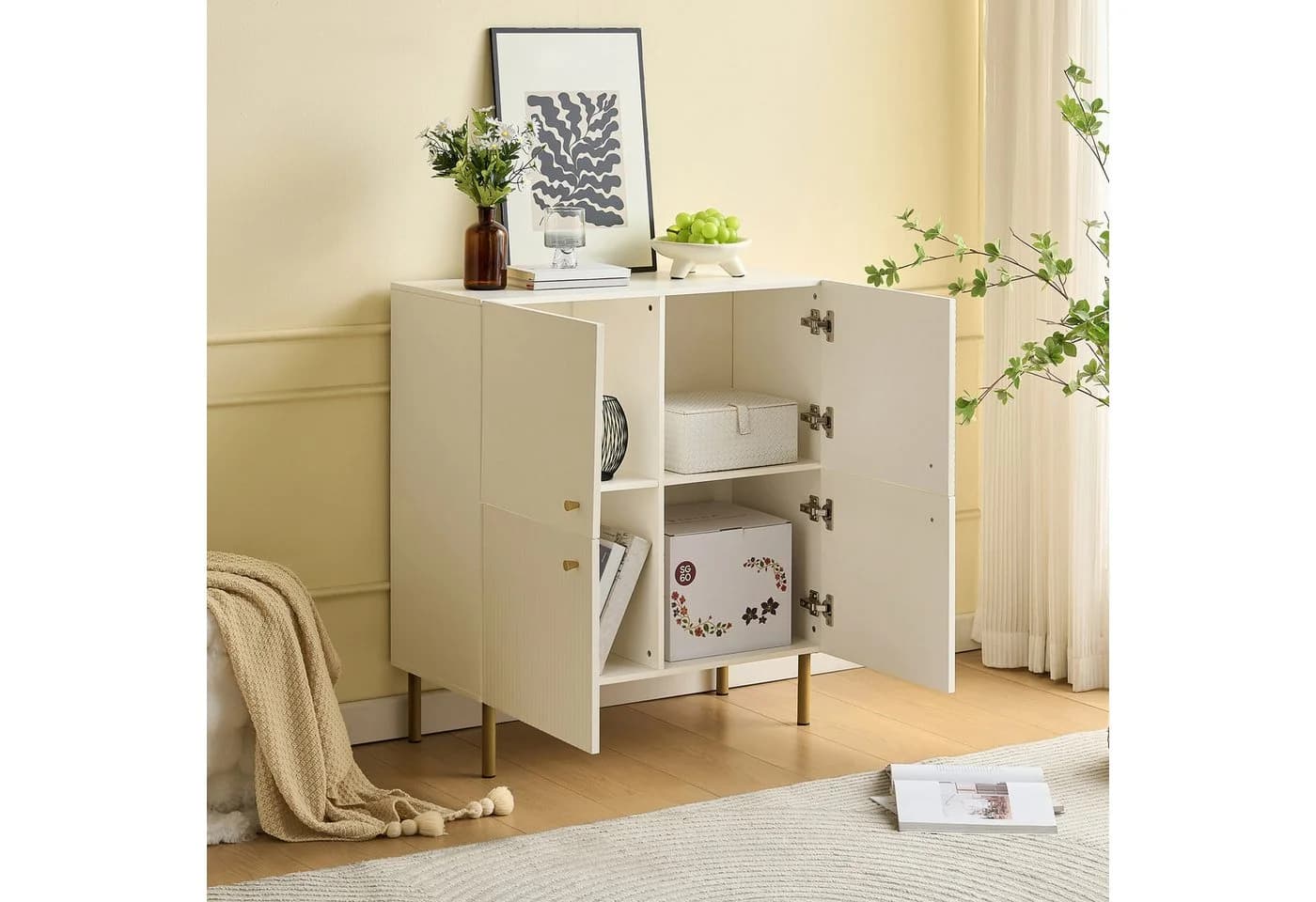 Refined Living Sideboard Weiß 4 Türen MDF Stahlbeine - Bild 5