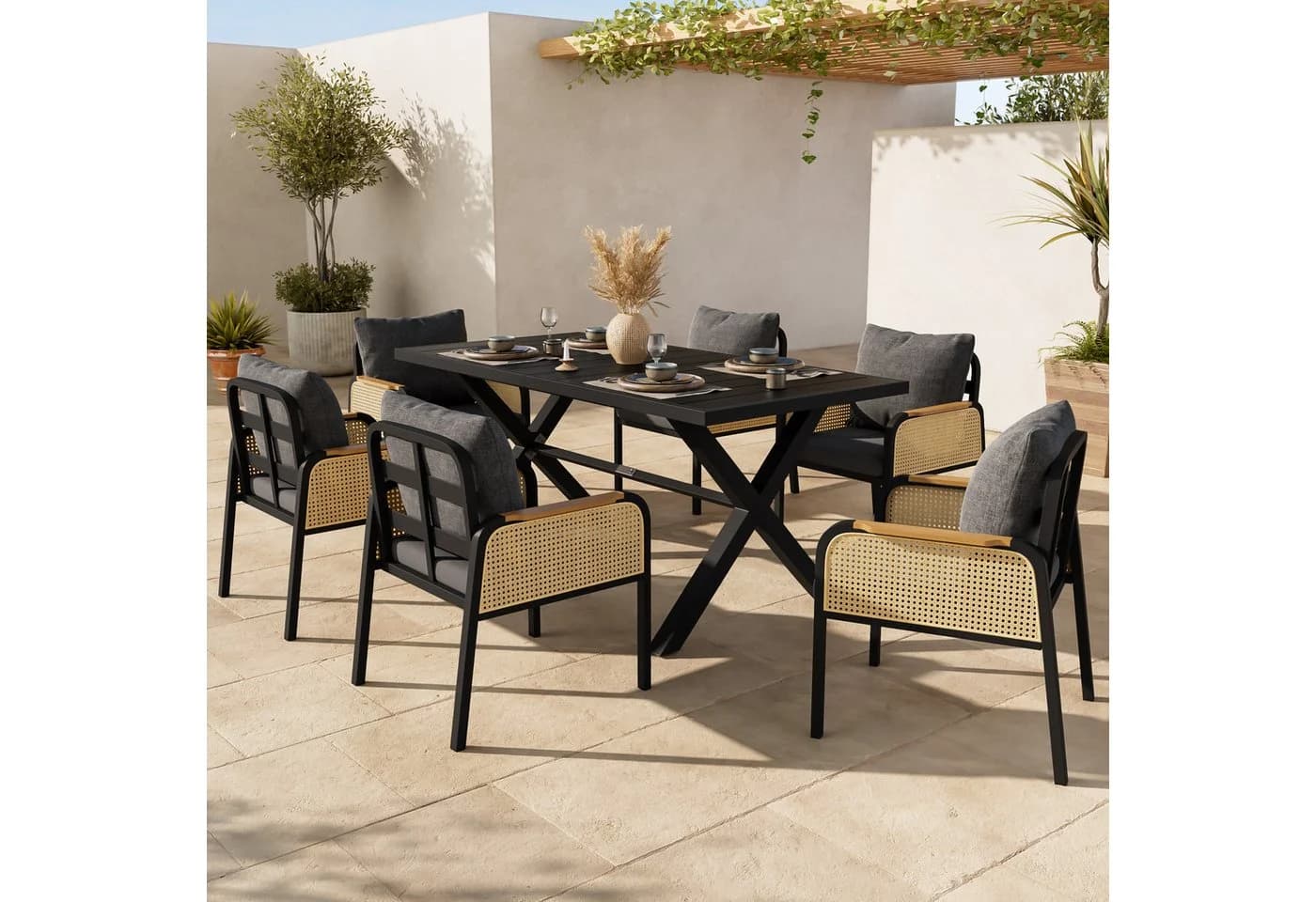 Refined Living Gartenlounge-Set 7-tlg. Schwarz & Braun