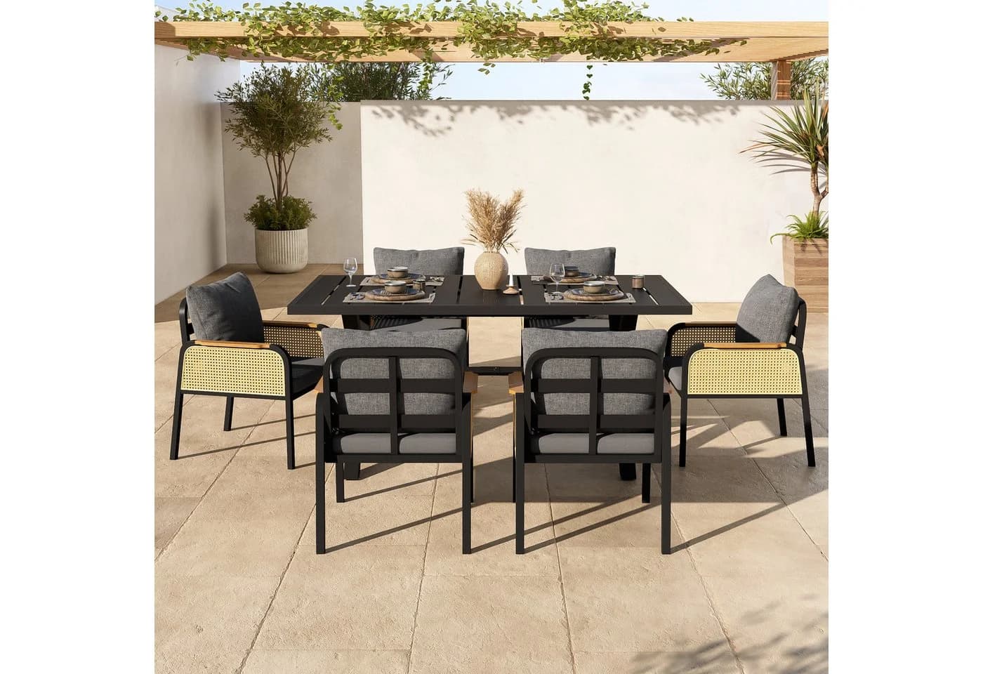 Refined Living Gartenlounge-Set 7-tlg. Schwarz & Braun - Bild 3