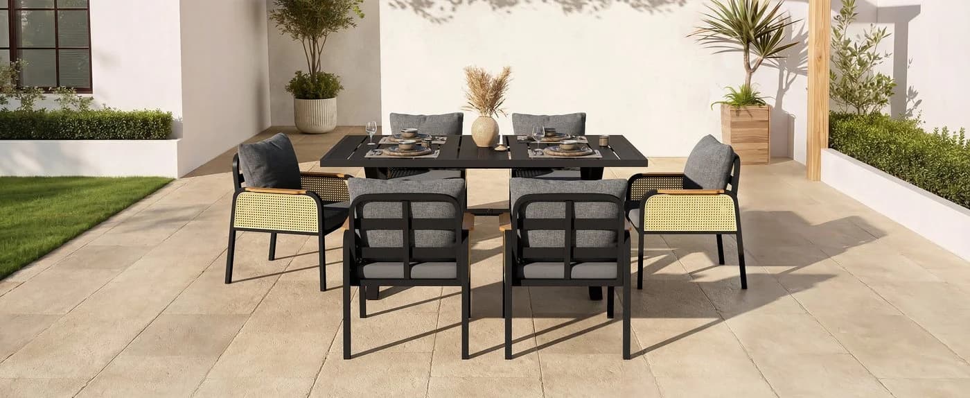 Refined Living Gartenlounge-Set 7-tlg. Schwarz & Braun - Bild 4