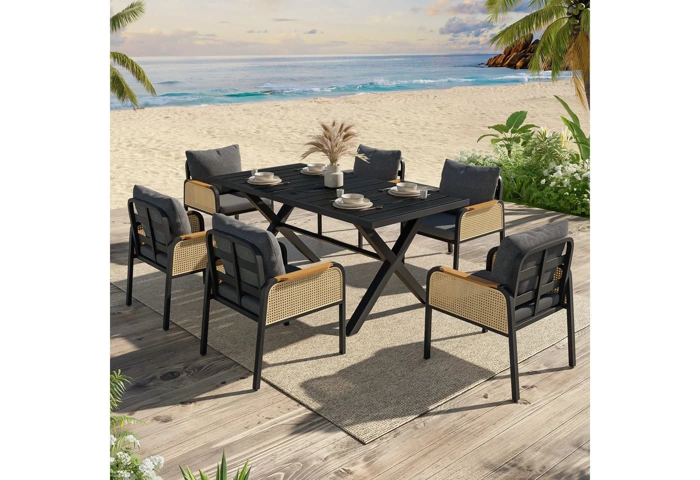 Refined Living Gartenlounge-Set 7-tlg. Schwarz & Braun - Bild 5