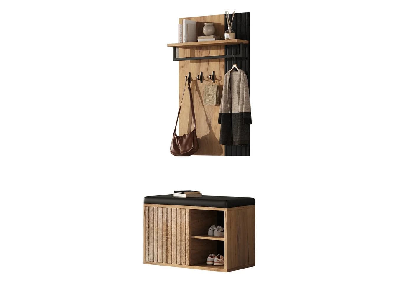Refined Living Garderoben-Set Schuhbank Schwarz/Natur - Bild 2