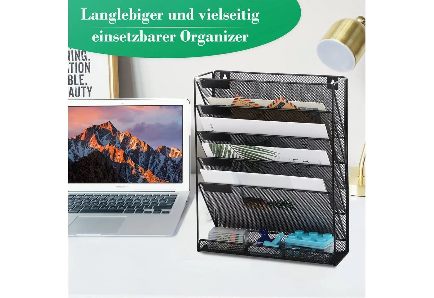 SURFOU 6-stufiger Wand-Aktenhalter aus Metall Schwarz