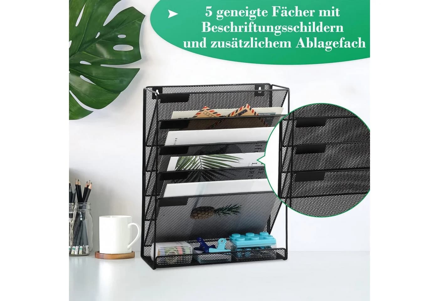 SURFOU 6-stufiger Wand-Aktenhalter aus Metall Schwarz - Bild 3
