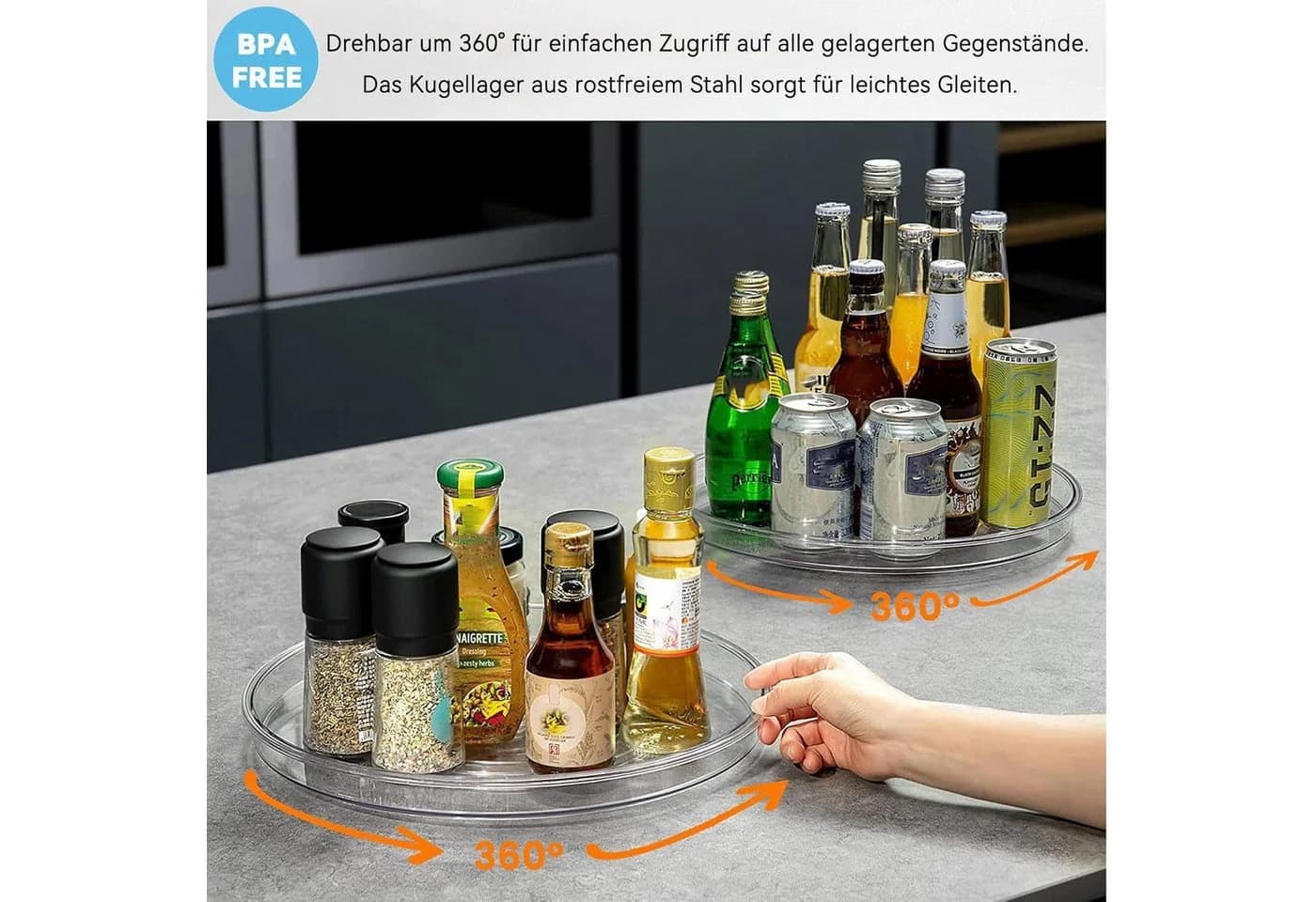 SURFOU Gewürzregal 2 Stk Kühlschrank Organizer 360° Drehbar