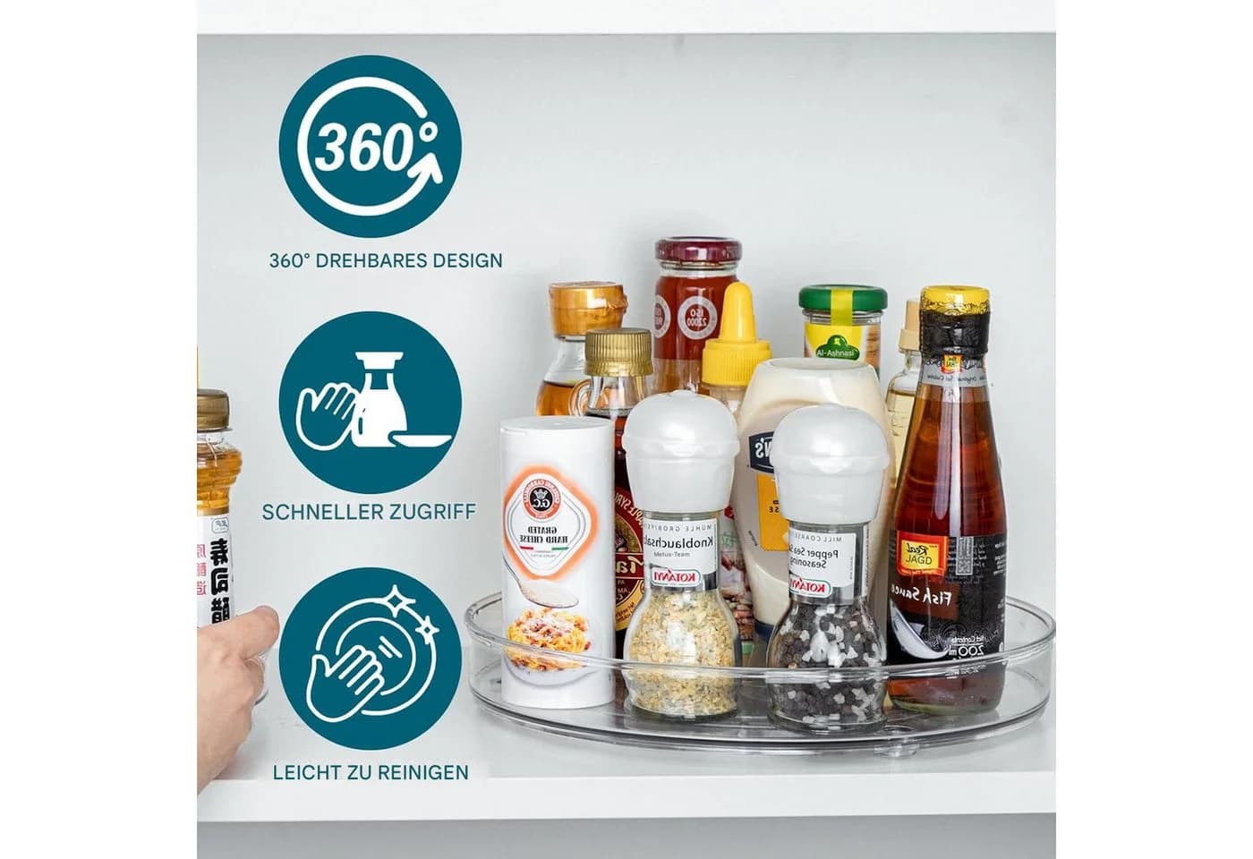 SURFOU Gewürzregal 2 Stk Kühlschrank Organizer 360° Drehbar - Bild 3