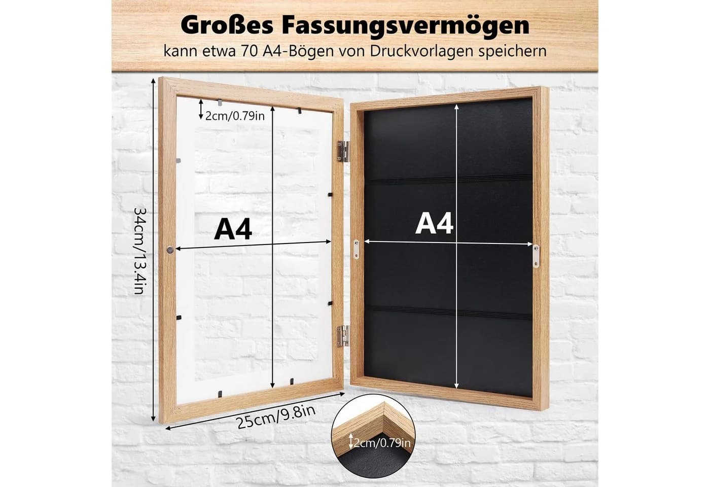 SURFOU Bilderrahmen Holz Klappbarer Aufbewahrungsrahmen Braun
