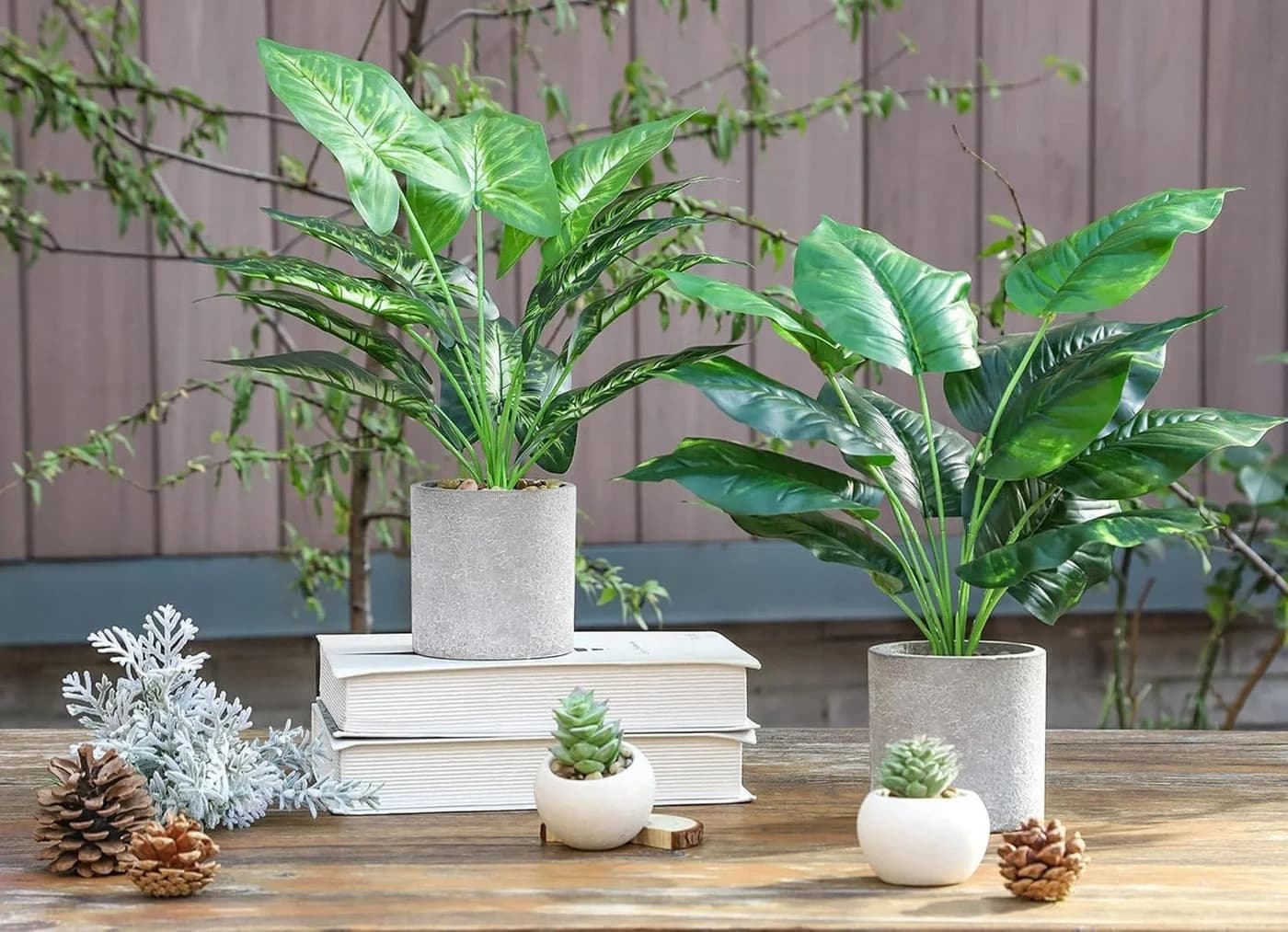SURFOU 2er-Set Kunstpflanzen Syngonium & Philodendron 40 cm Grün