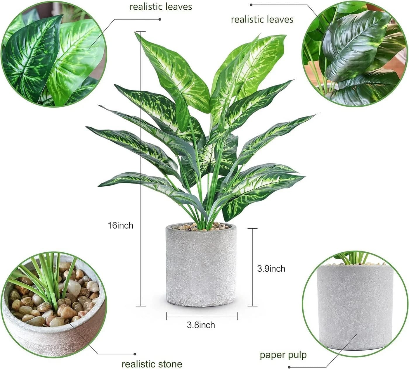 SURFOU 2er-Set Kunstpflanzen Syngonium & Philodendron 40 cm Grün - Bild 4