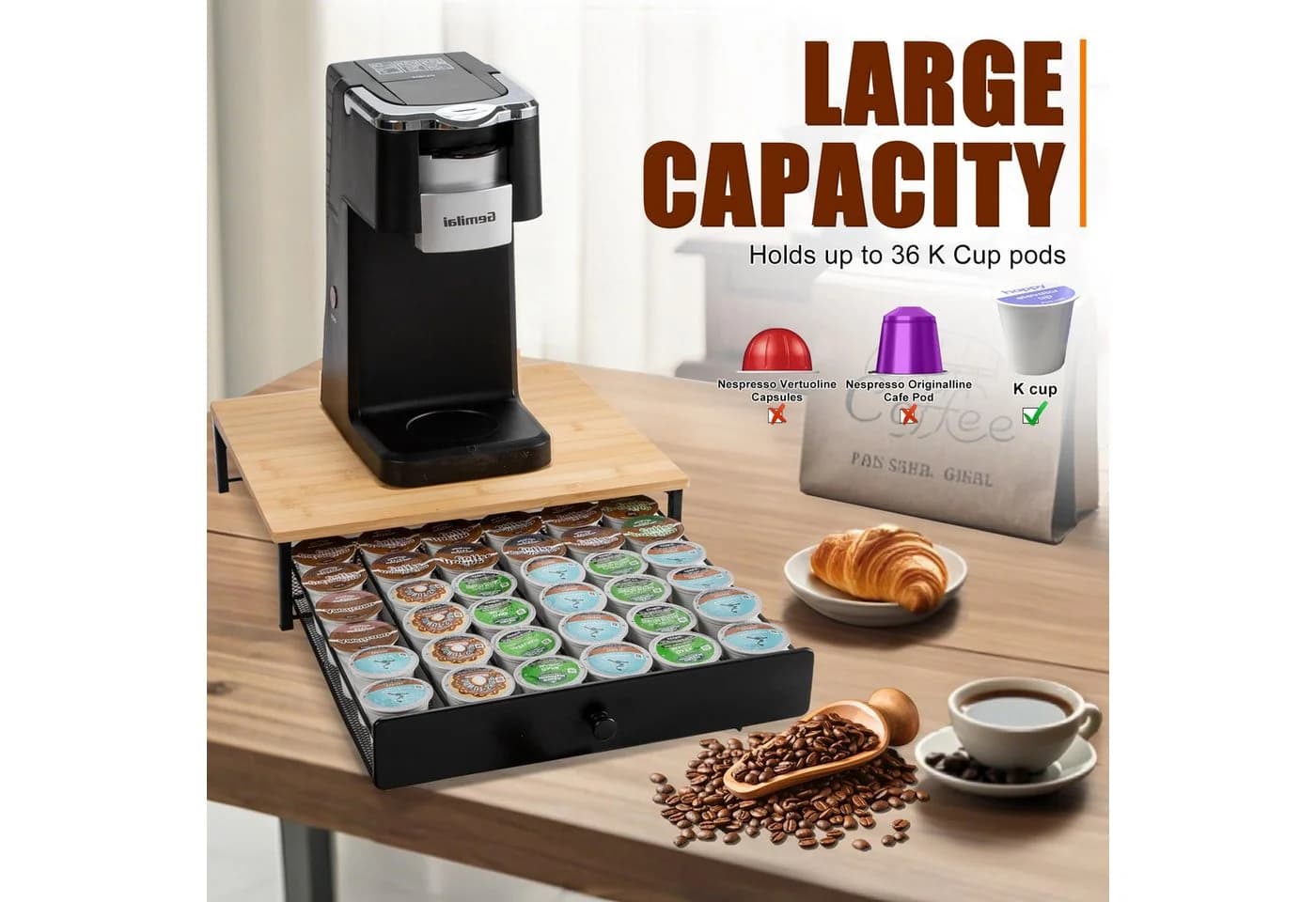 SURFOU Kaffeekapsel-Schublade Bambus & Eisen 36 Kapseln - Bild 4