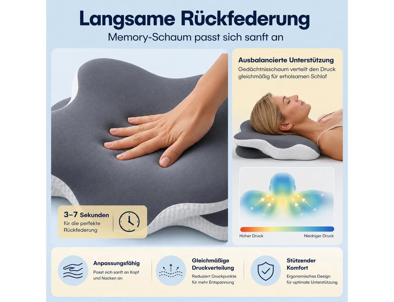SURFOU Orthopädisches Nackenkissen Memory Foam 2 Höhen - Bild 3