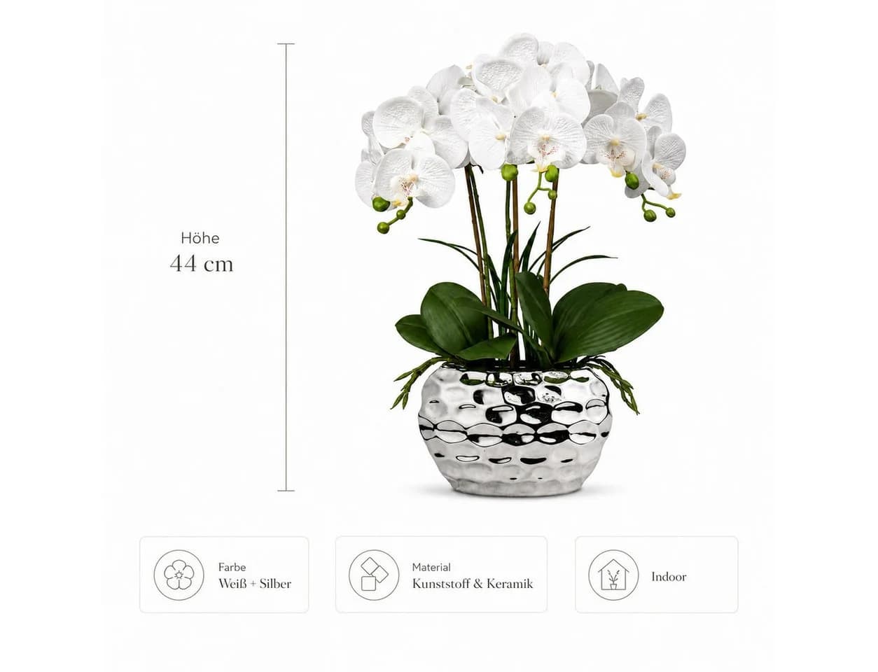 Refined Living Kunstorchidee 44cm Real Touch Weiß/Silber Keramiktopf - Bild 5