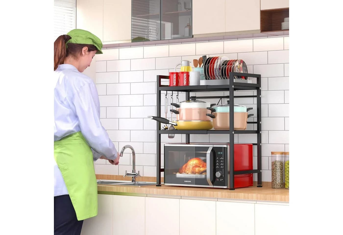 Refined Living Mikrowellenregal Schwarz Ausziehbar 40-64 cm