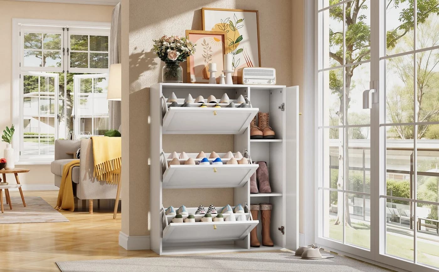 Refined Living Schuhschrank mit Klappen & Tür Weiß