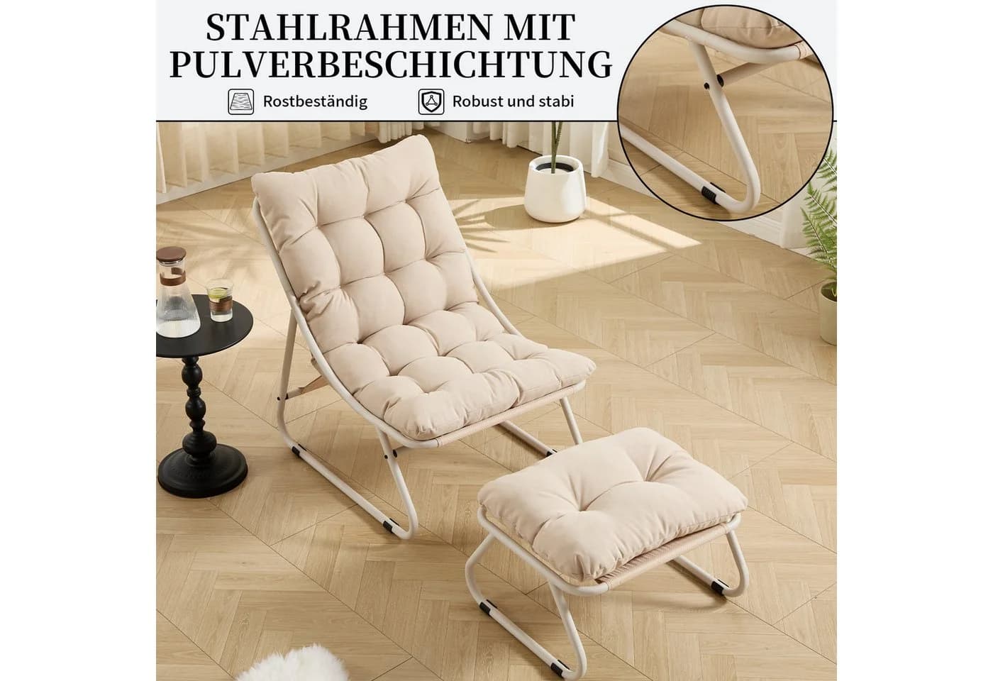 SeedWave Loungesessel mit Ottoman Beige Gartenstuhl - Bild 3