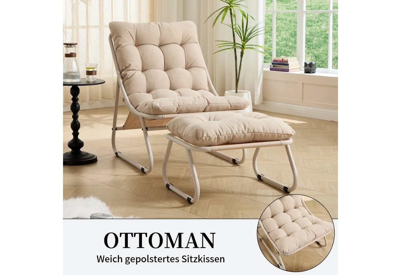 SeedWave Loungesessel mit Ottoman Beige Gartenstuhl - Bild 5