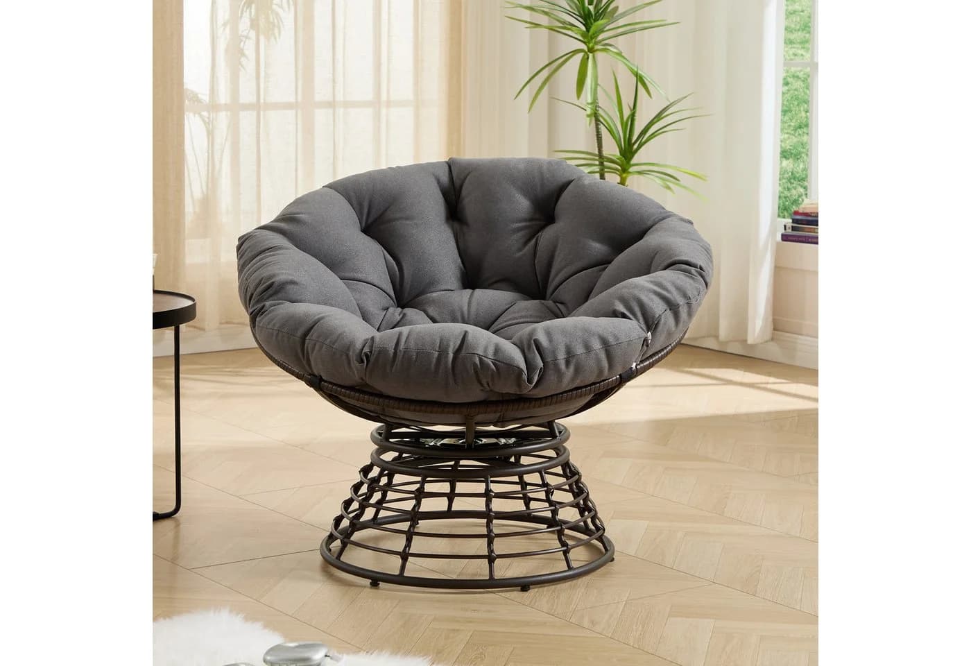 SeedWave Loungesessel Grau 360° Drehbar PE Rattan