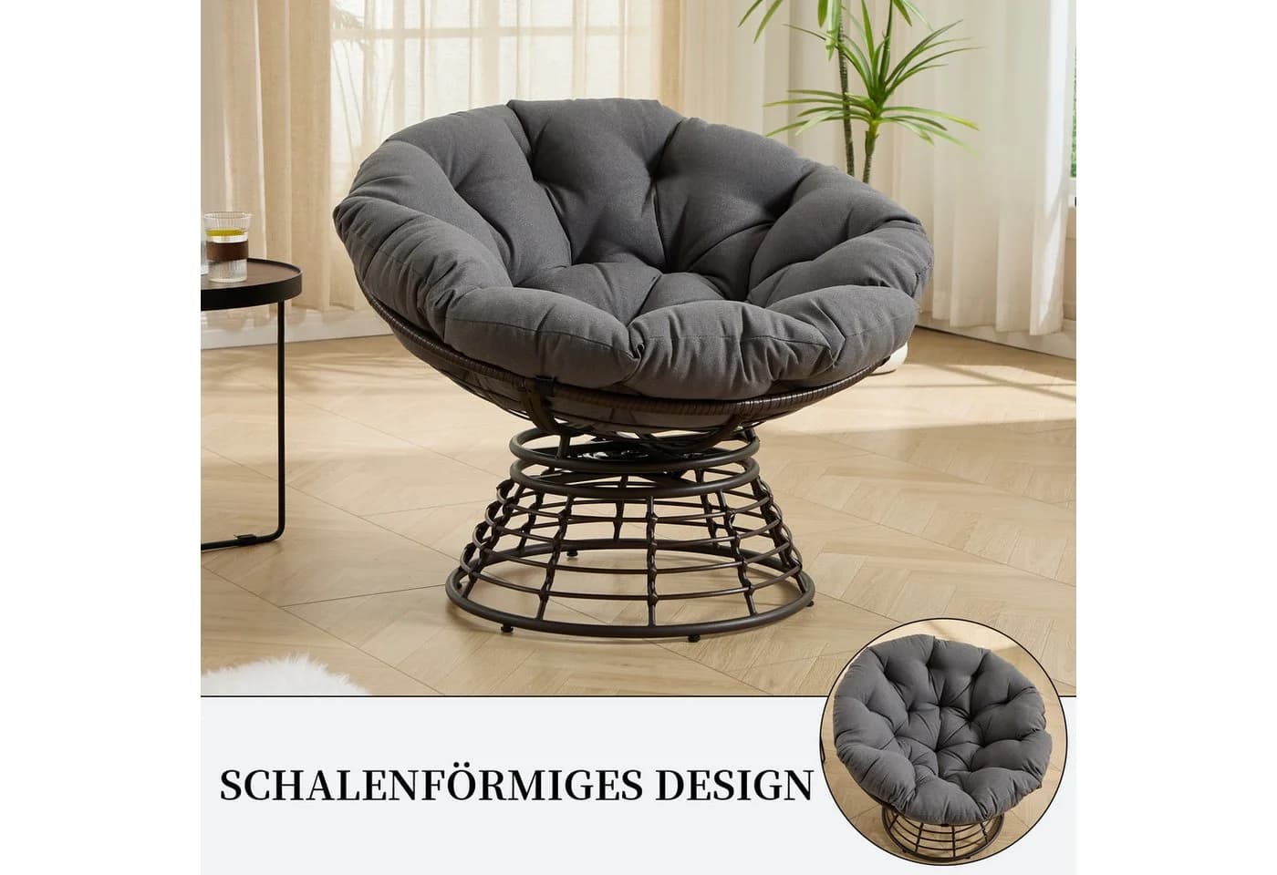 SeedWave Loungesessel Grau 360° Drehbar PE Rattan - Bild 4