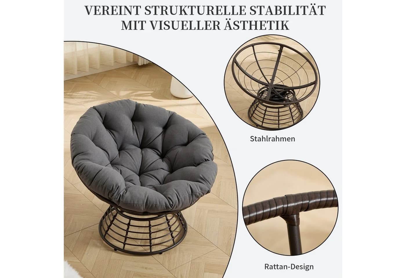 SeedWave Loungesessel Grau 360° Drehbar PE Rattan - Bild 5