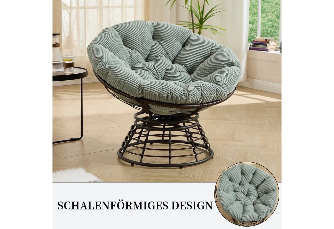 SeedWave Loungesessel Grün 360° Drehbar Papasan-Sessel Stahlgestell - Bild 4