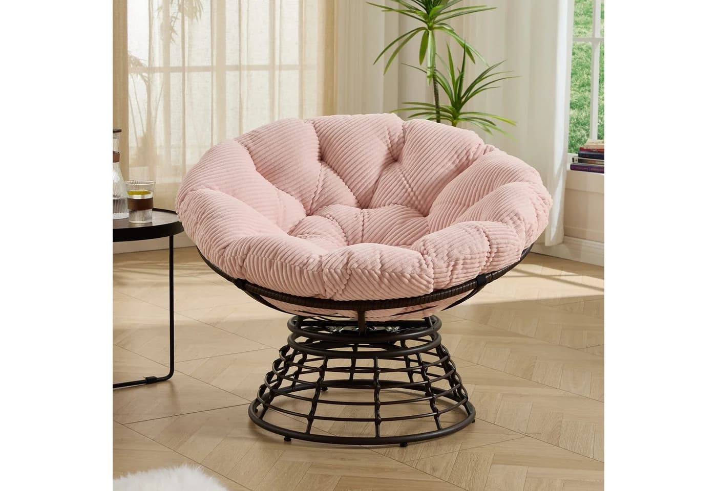 SeedWave Loungesessel Rosa 360° Drehbar Papasan-Sessel