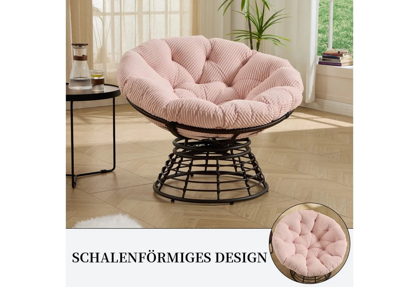 SeedWave Loungesessel Rosa 360° Drehbar Papasan-Sessel - Bild 4