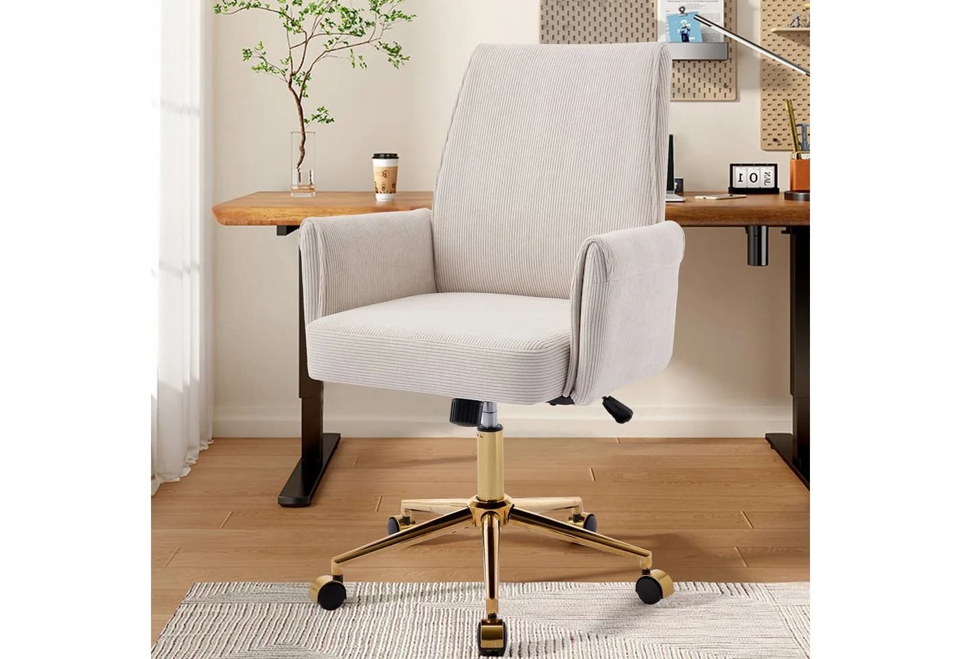 SeedWave Bürostuhl Ergonomisch Cord Drehstuhl mit Wippfunktion