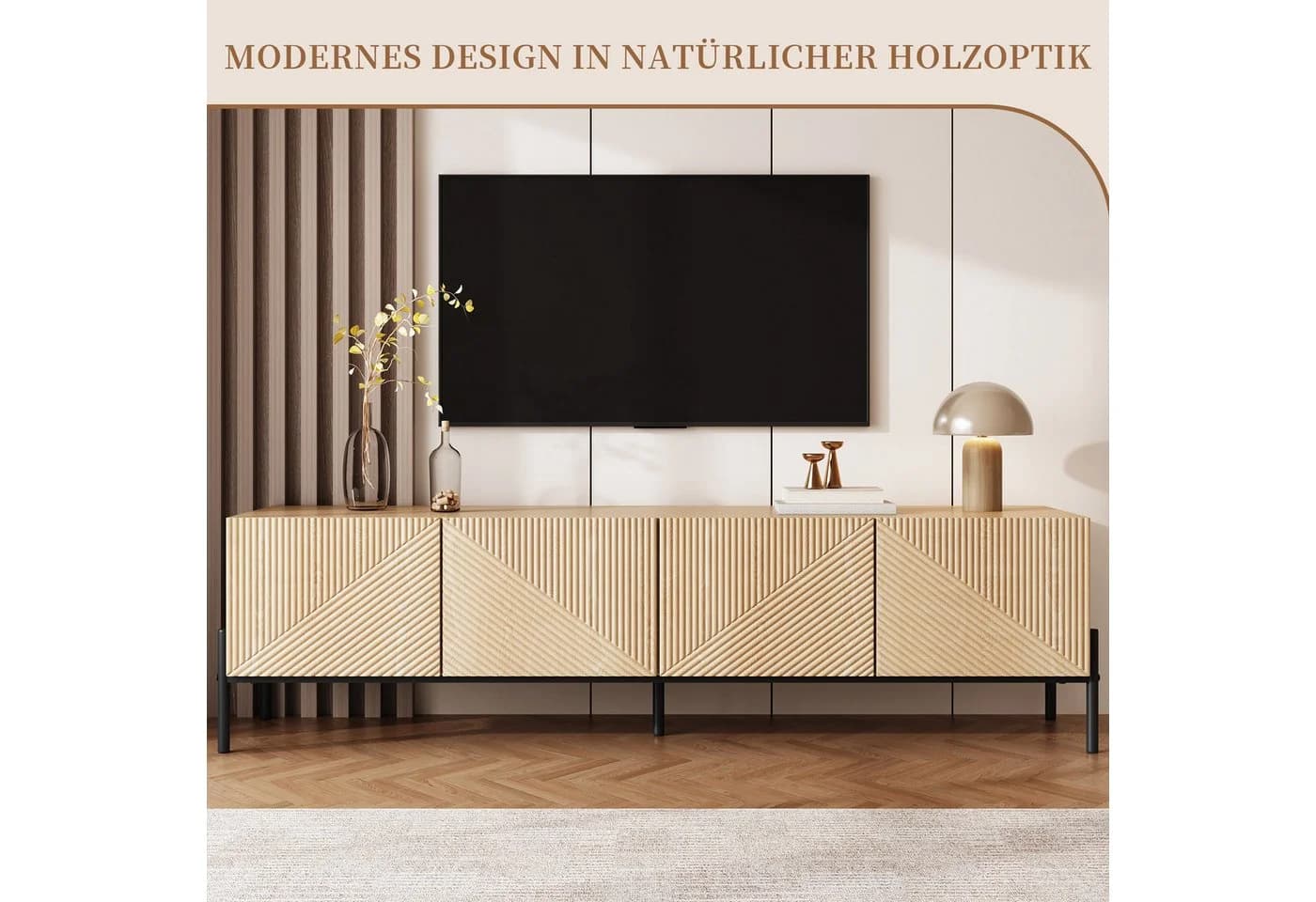 SeedWave Lowboard TV-Schrank Holzoptik 4 Türen Push-to-Open