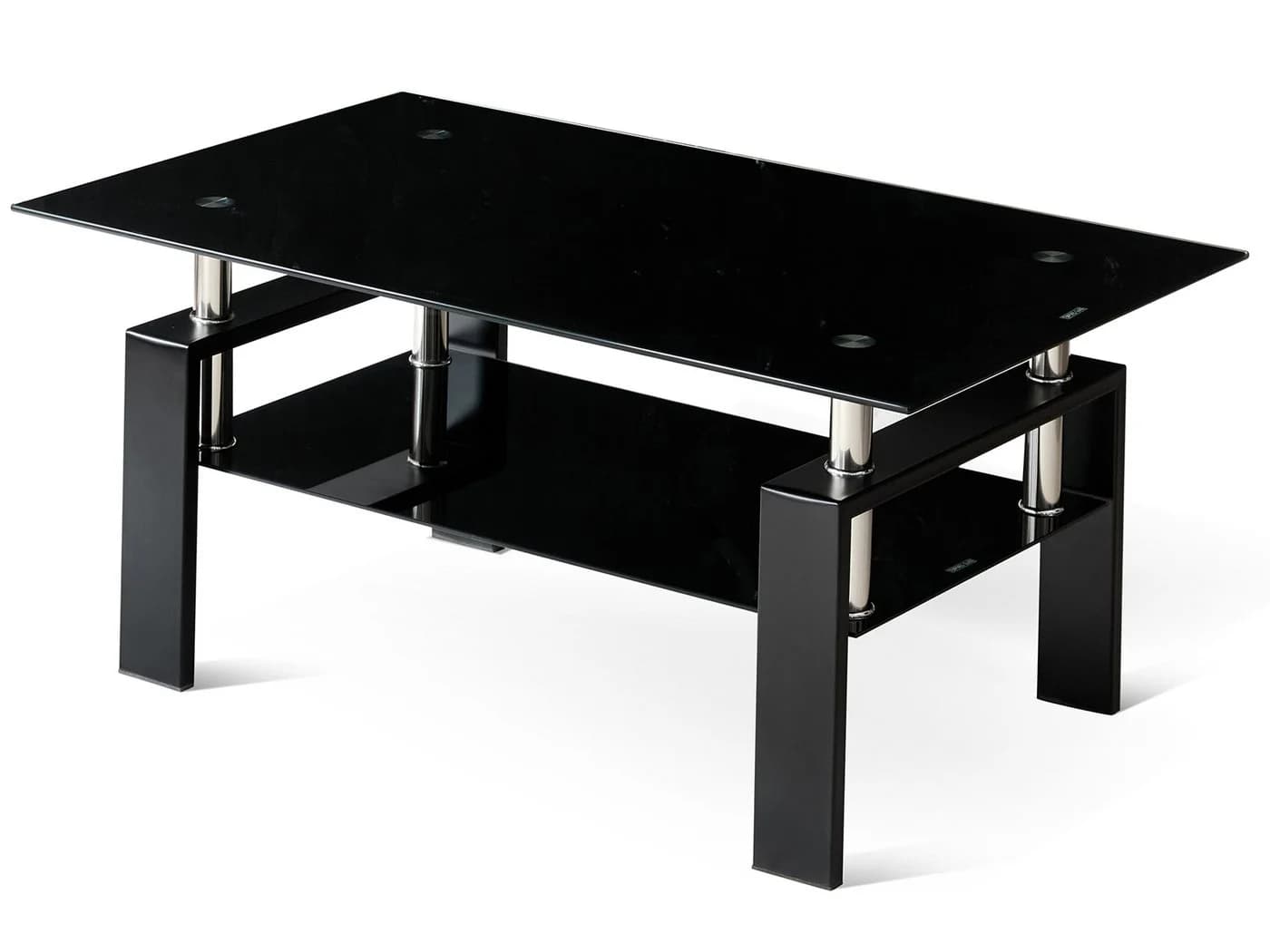 SeedWave Couchtisch Schwarz Glas Metall 2 Ebenen Modern - Bild 2