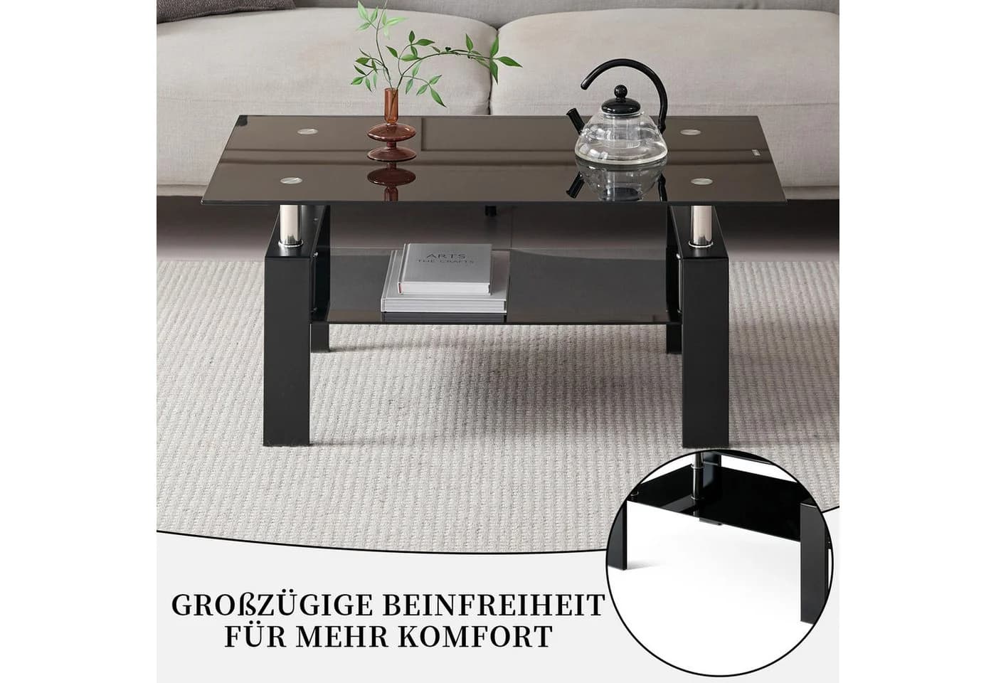 SeedWave Couchtisch Schwarz Glas Metall 2 Ebenen Modern - Bild 5