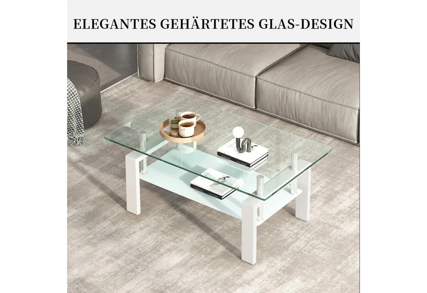 SeedWave Couchtisch Modern Glas Metall 2 Ebenen - Bild 3