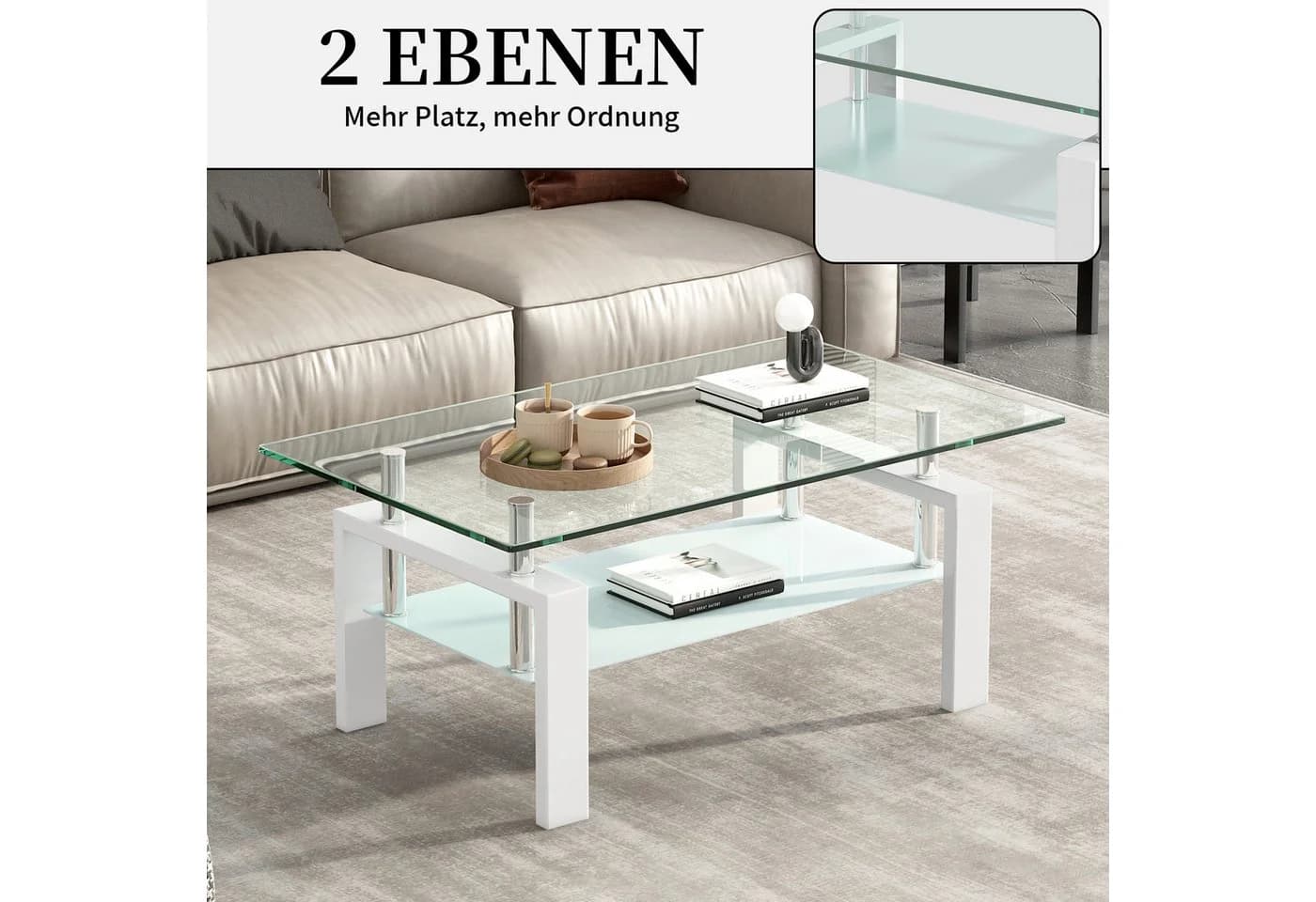 SeedWave Couchtisch Modern Glas Metall 2 Ebenen - Bild 4