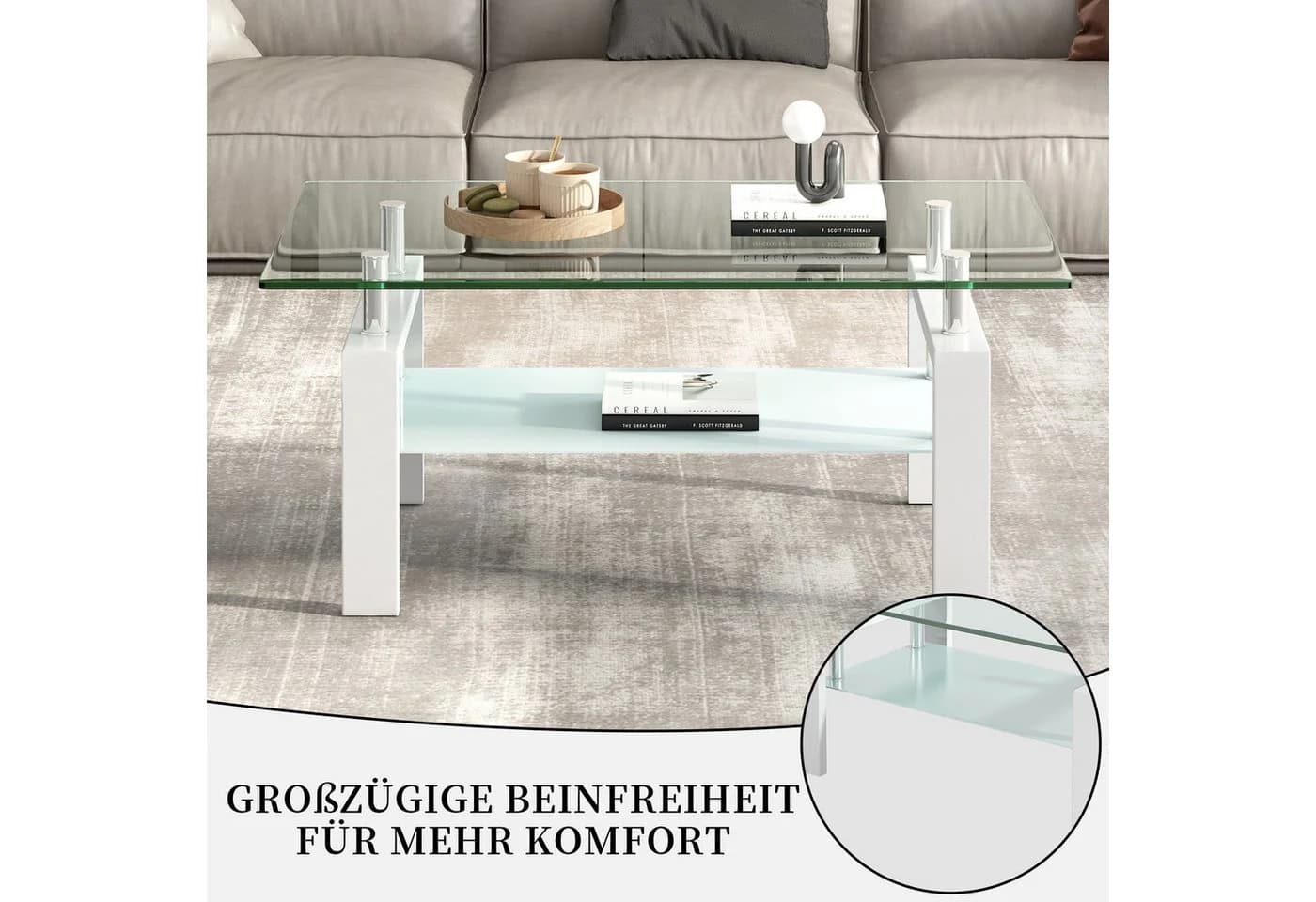 SeedWave Couchtisch Modern Glas Metall 2 Ebenen - Bild 5
