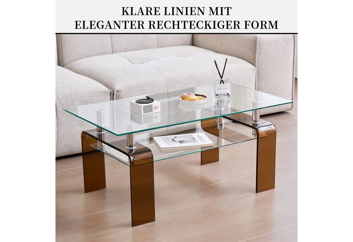 SeedWave Couchtisch Glas Rechteckig Minimalistisch mit Ablage - Bild 3