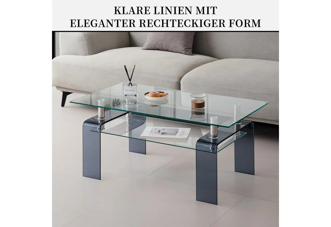 SeedWave Couchtisch Glas Rechteckig Minimalistisch mit Ablage - Bild 3