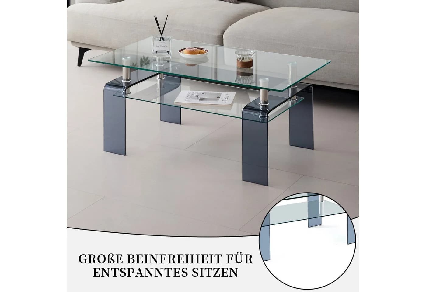 SeedWave Couchtisch Glas Rechteckig Minimalistisch mit Ablage - Bild 5