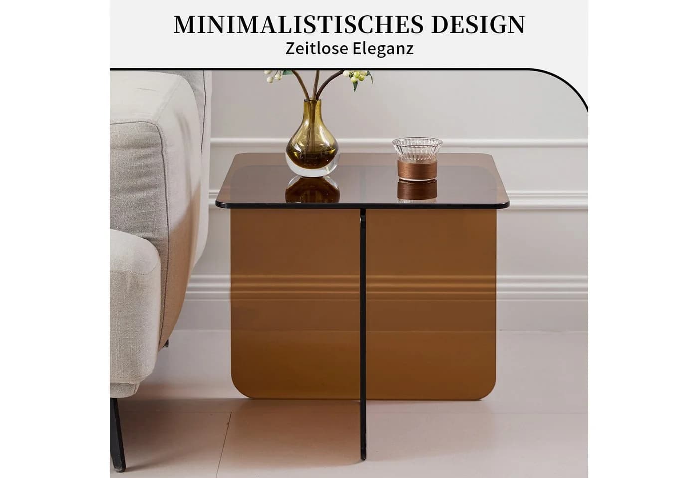SeedWave Couchtisch Beistelltisch Glas T-förmiges Gestell