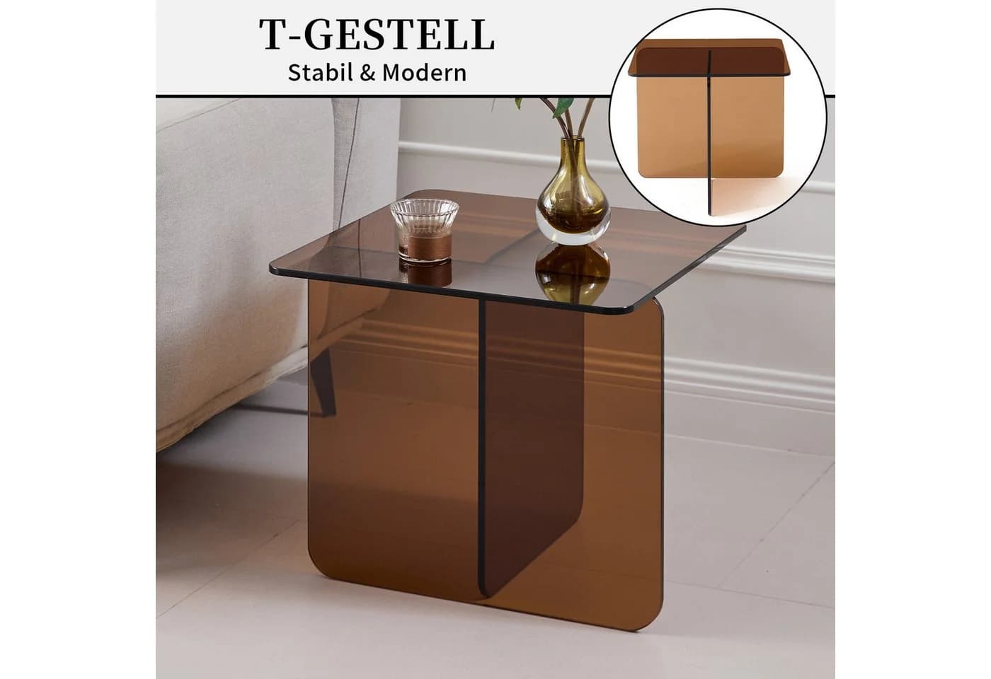 SeedWave Couchtisch Beistelltisch Glas T-förmiges Gestell - Bild 3