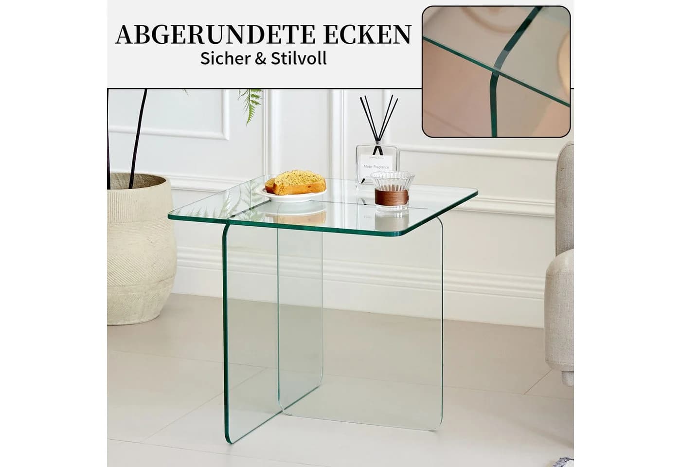 SeedWave Glastisch Beistelltisch T-Gestell Modern Transparent - Bild 4