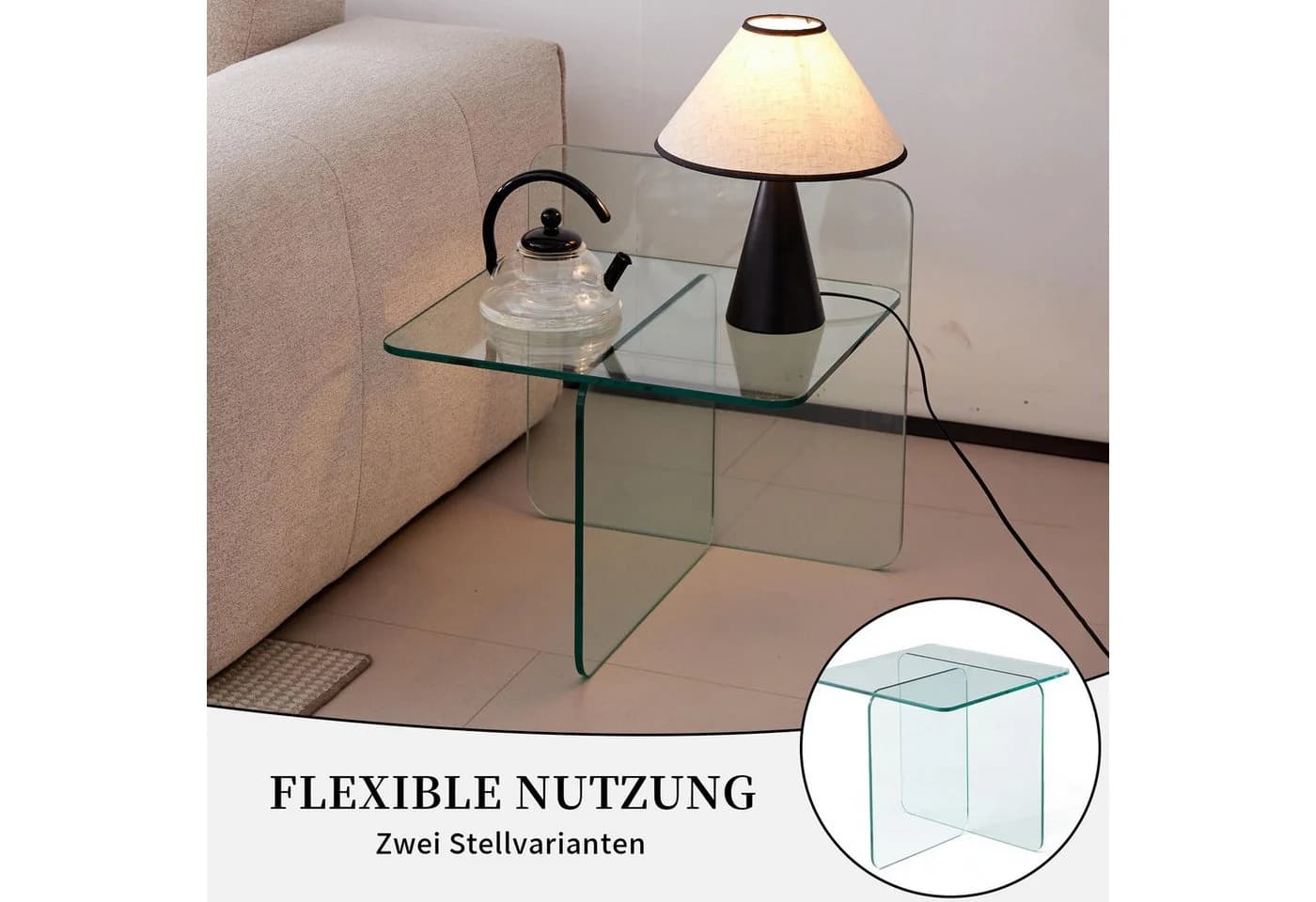 SeedWave Glastisch Beistelltisch T-Gestell Modern Transparent - Bild 5