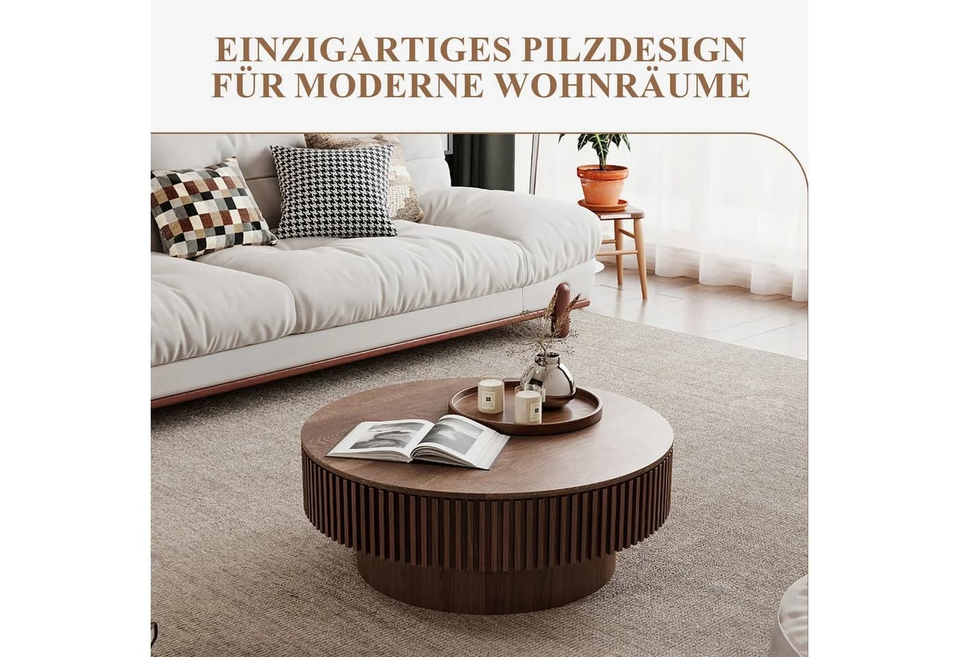 SeedWave Couchtisch Pilzform mit Stauraum und Massivholzfurnier