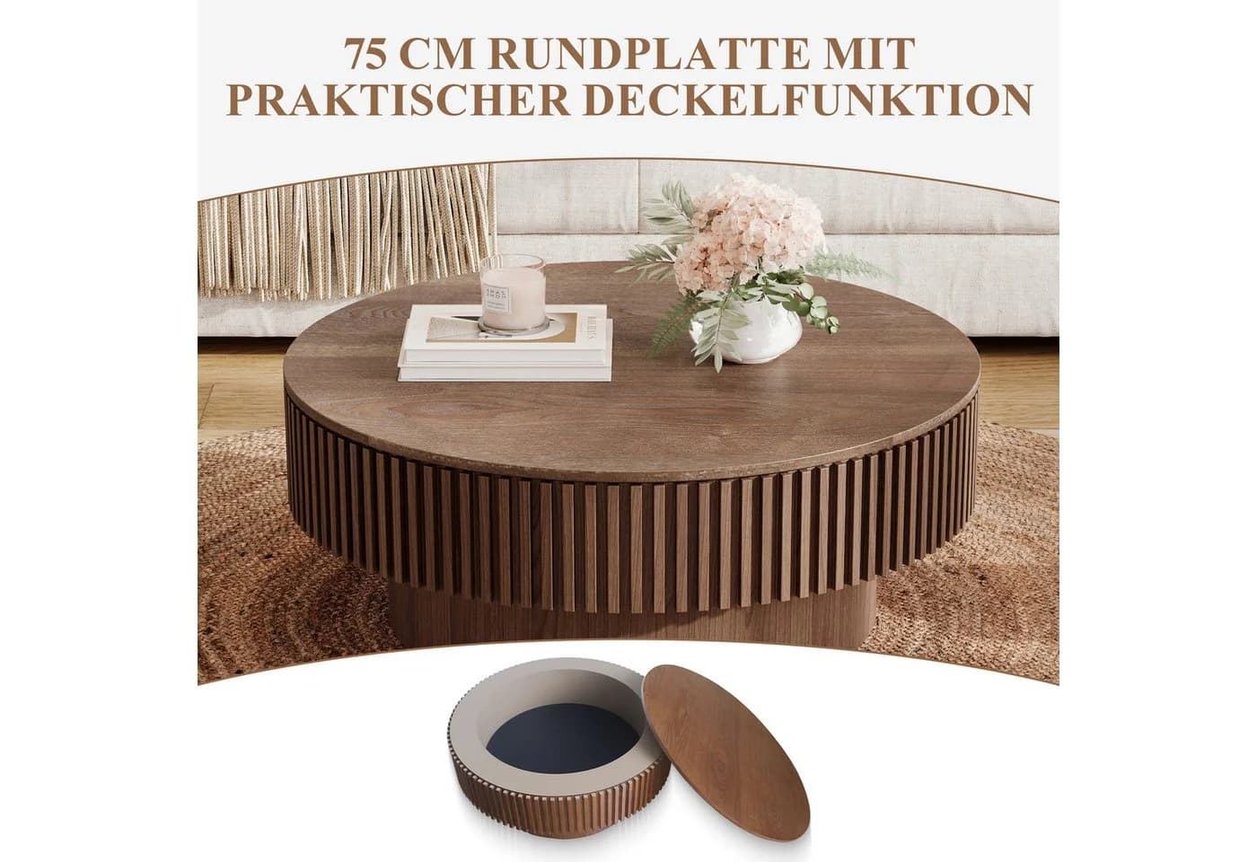 SeedWave Couchtisch Pilzform mit Stauraum und Massivholzfurnier - Bild 3