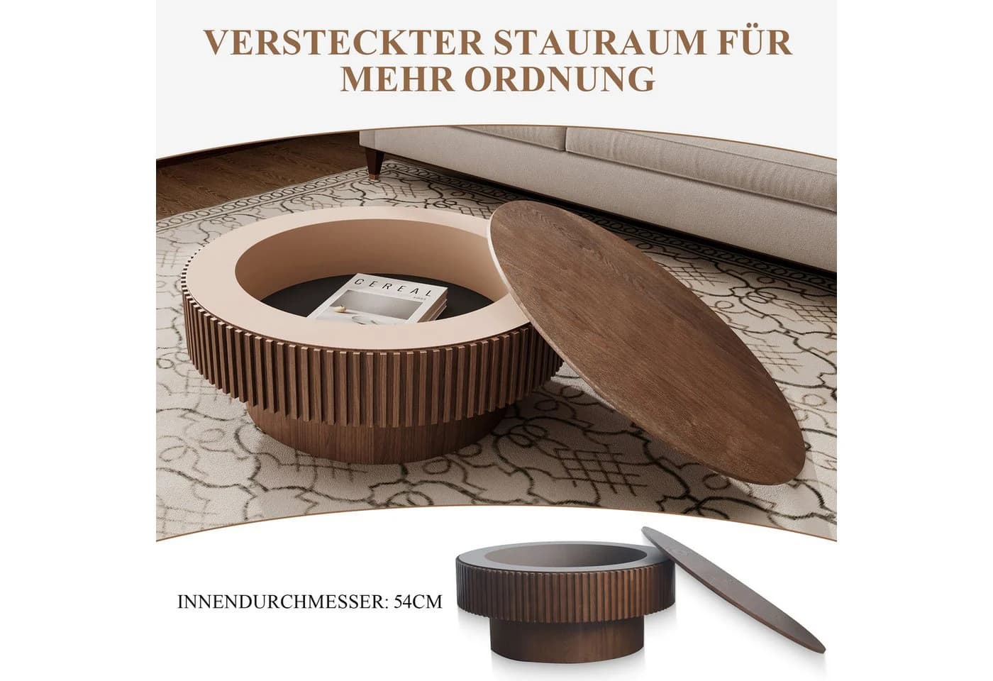 SeedWave Couchtisch Pilzform mit Stauraum und Massivholzfurnier - Bild 4