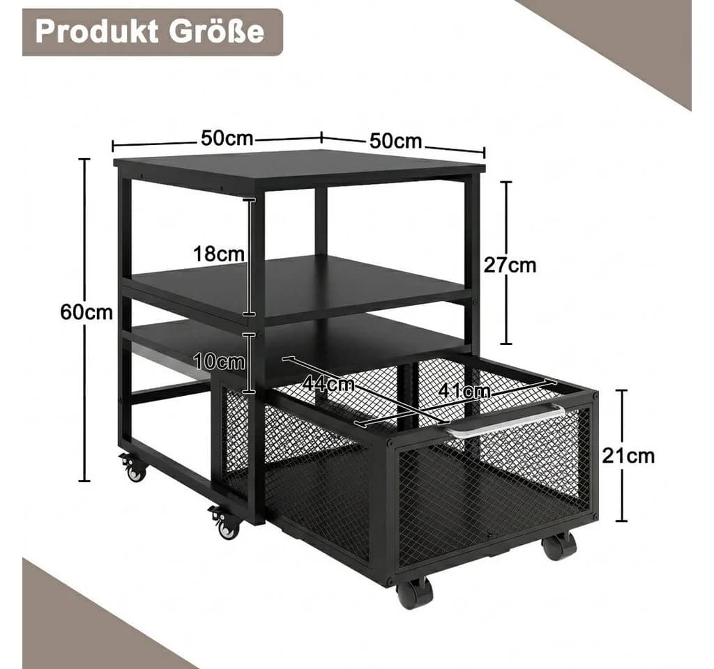 PUNCIA Beistelltisch Schwarz Metallkorb Rollen Küchenorganizer