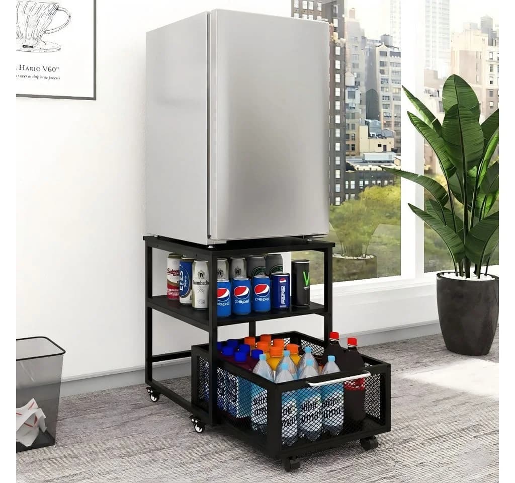 PUNCIA Beistelltisch Schwarz Metallkorb Rollen Küchenorganizer - Bild 2