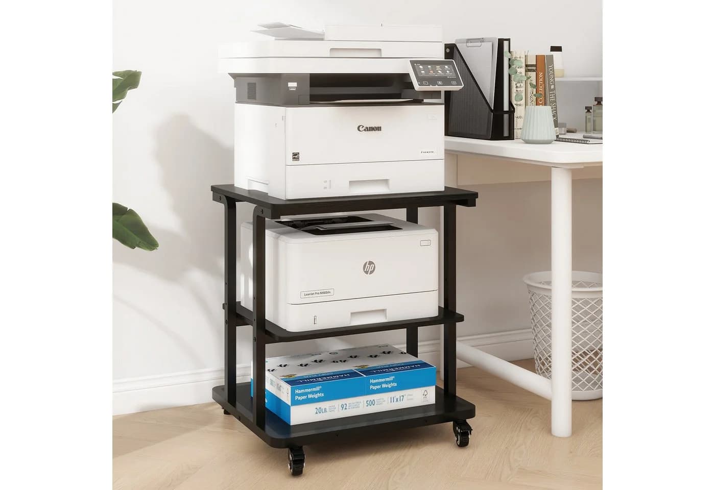 PUNCIA Druckertisch mit Rollen, 3 Ebenen, Schwarz - Bild 4