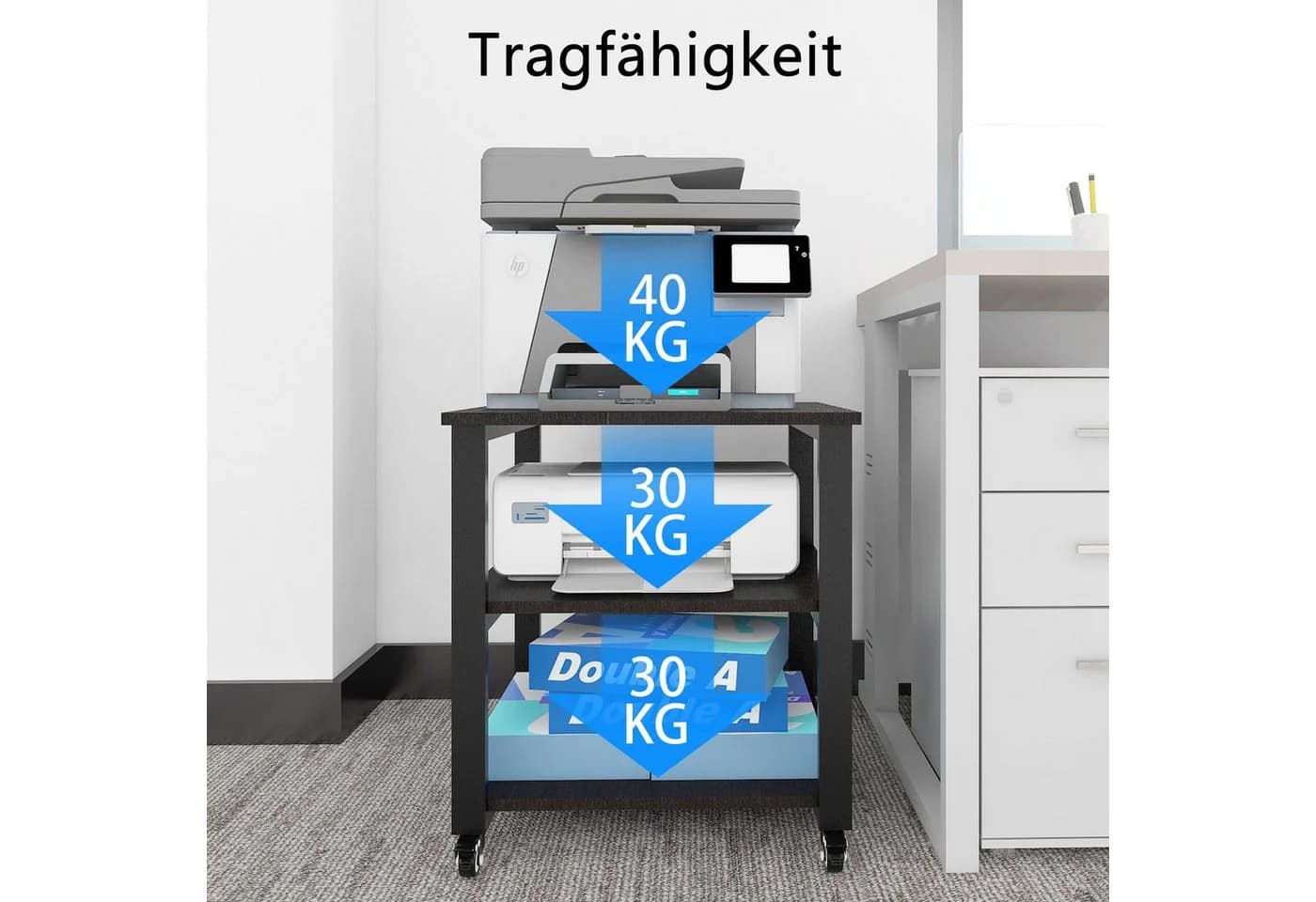 PUNCIA Druckertisch mit Rollen Schwarz 3-stufig - Bild 5